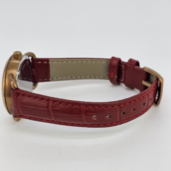 Fossil Women Watch 34MM Gold Dial Date New Red Leather Bands New Battery - Picture 9 of 16